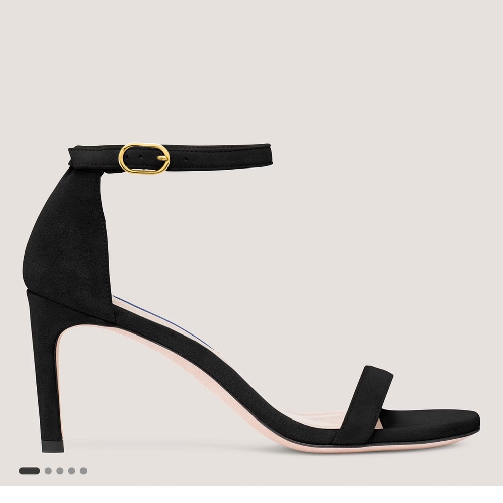Stuart Weitzman Nunaked Straight Ankle Strap Heels - black suede